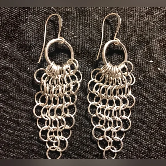 HAND CRAFTED STERLING SILVER O LINK CHANDELIER EARRINGS - Picture 2 of 4